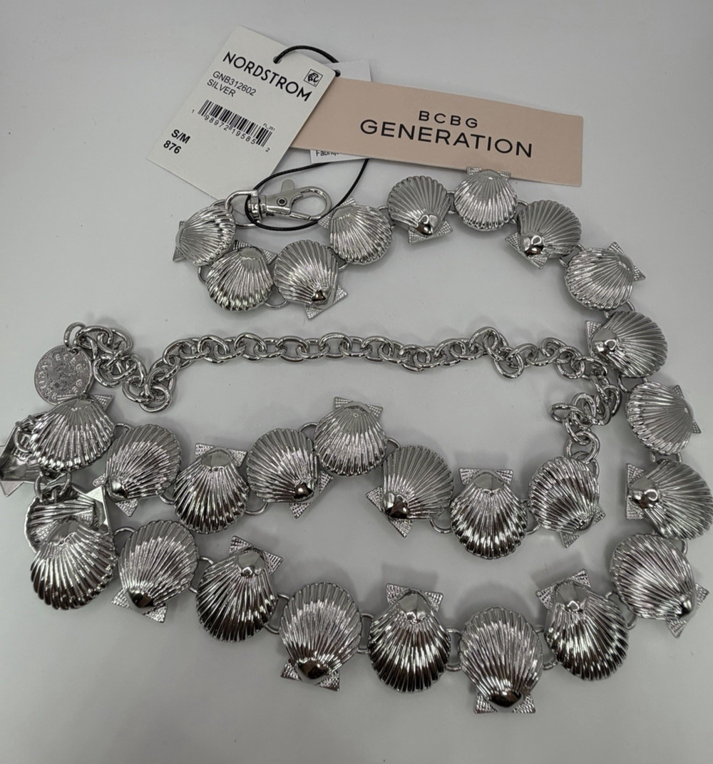 Sea Shell Seashell Chain Belt Womens S/M Silver Tone Coastal Vacation Whimsy